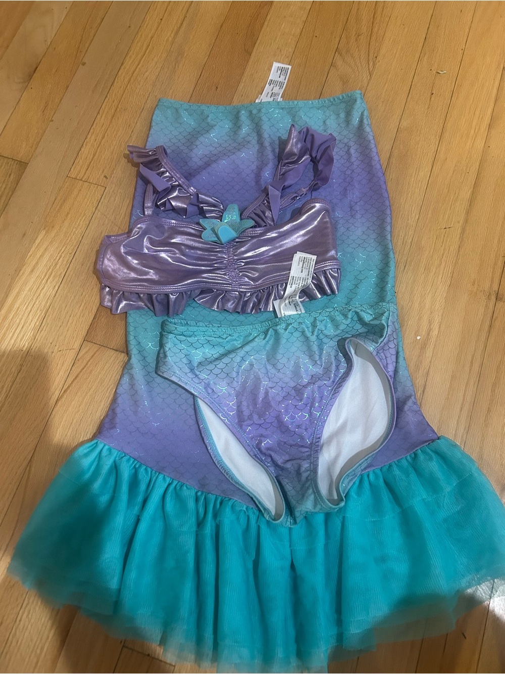 Disney Purple Teal Mermaid Costume Set Sz 9/10 - 3pc